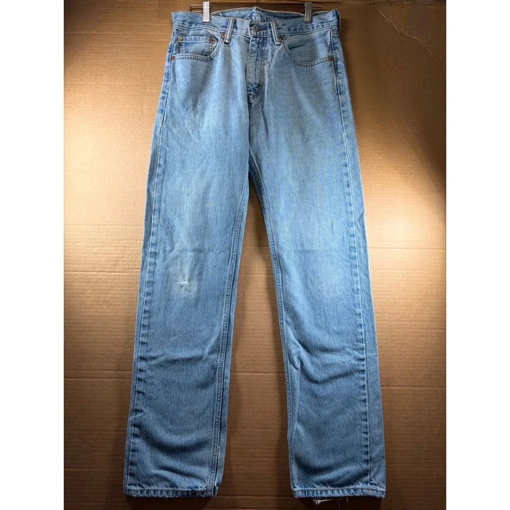 Levi's 505 Regular Fit Jeans Mens 31x31 Light Wash Blue Straight Leg Denim Cott